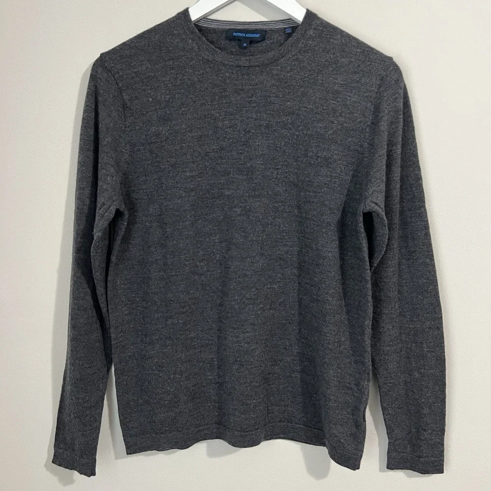 Patrick Assaraf Men's Medium 100% Merino Wool Base Layer Crewneck Sweater‎ Gray